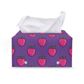 Purple Strawberry Pattern Print Leather Tissue Box Cover
