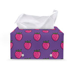Purple Strawberry Pattern Print Leather Tissue Box Cover