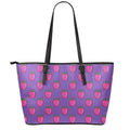 Purple Strawberry Pattern Print Leather Tote Bag With Zipper