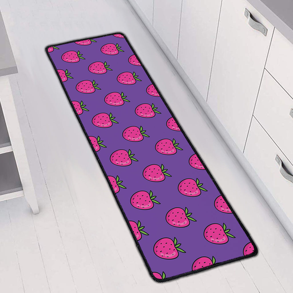 Purple Strawberry Pattern Print Long Kitchen Mat