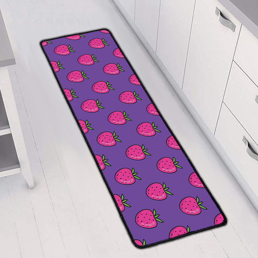 Purple Strawberry Pattern Print Long Kitchen Mat