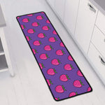 Purple Strawberry Pattern Print Long Kitchen Mat