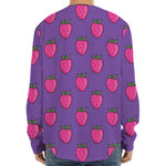 Purple Strawberry Pattern Print Long Sleeve Baseball Jersey