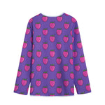 Purple Strawberry Pattern Print Long Sleeve Short Coat