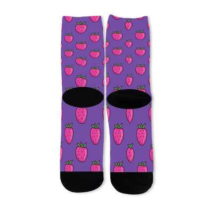 Purple Strawberry Pattern Print Long Socks