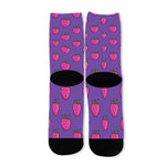 Purple Strawberry Pattern Print Long Socks