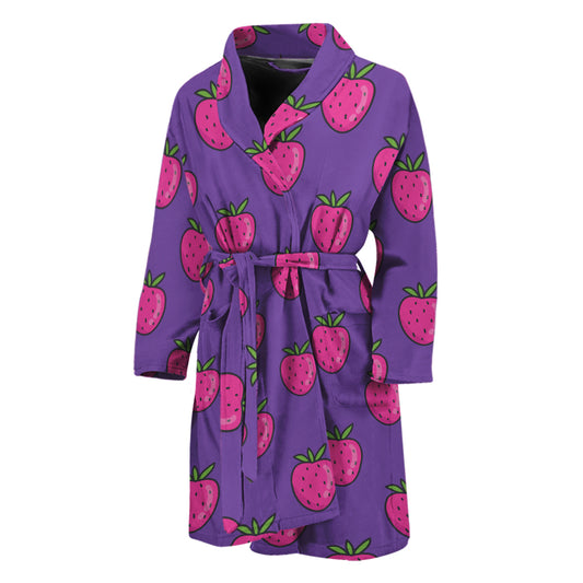 Purple Strawberry Pattern Print Men's Bathrobe
