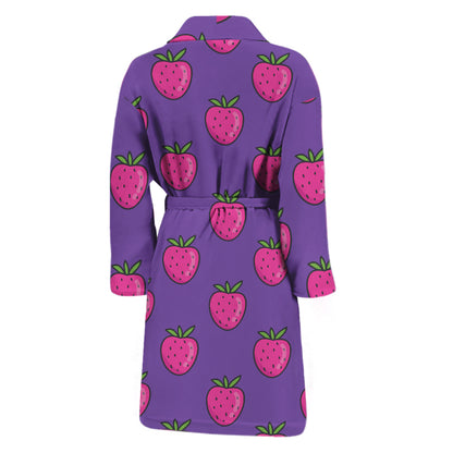 Purple Strawberry Pattern Print Men's Bathrobe