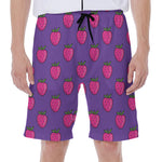 Purple Strawberry Pattern Print Men's Beach Shorts