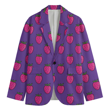 Purple Strawberry Pattern Print Men's Blazer