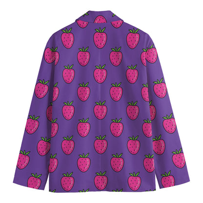 Purple Strawberry Pattern Print Men's Blazer
