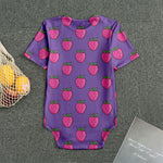 Purple Strawberry Pattern Print Men's Bodysuit