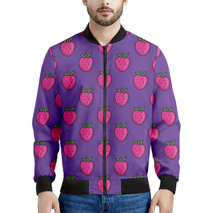 Purple Strawberry Pattern Print Men's Bomber Jacket