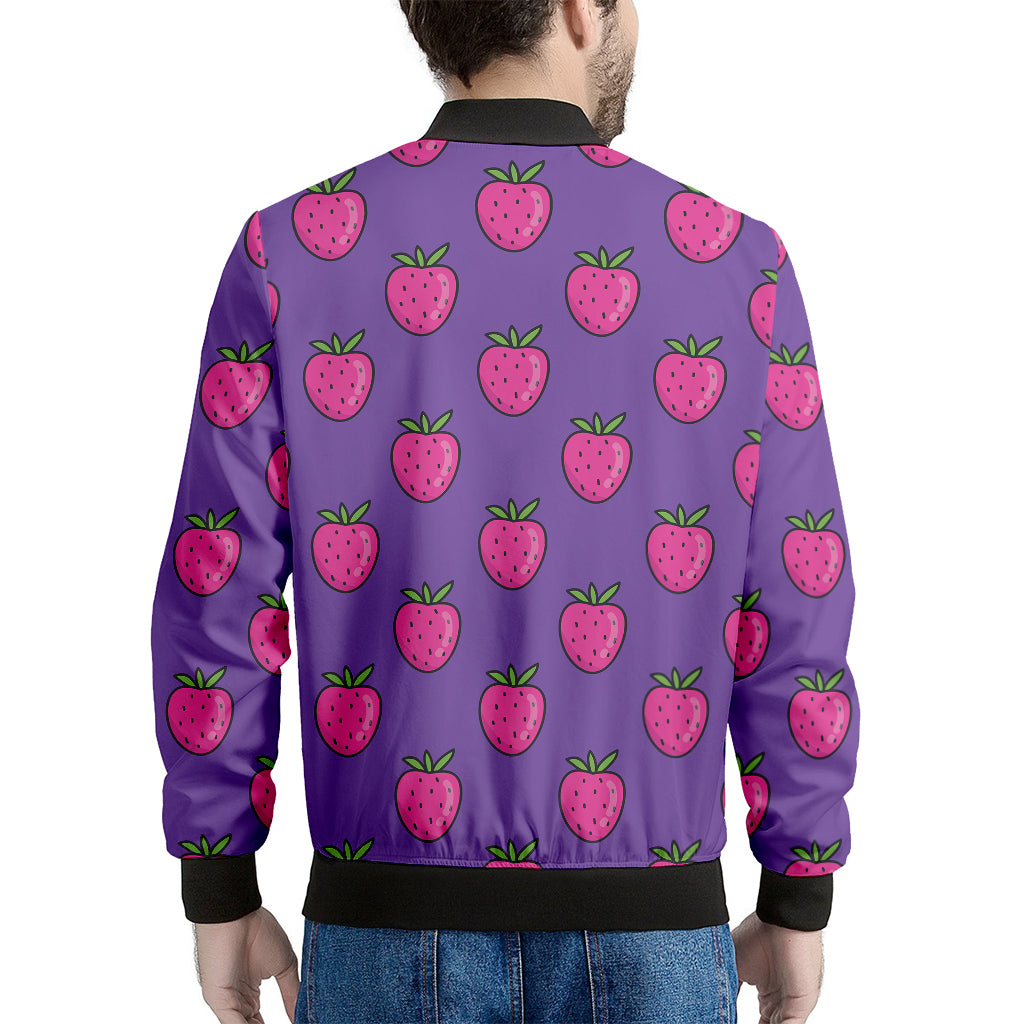 Purple Strawberry Pattern Print Men's Bomber Jacket