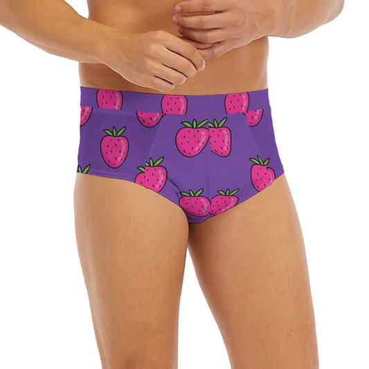 Purple Strawberry Pattern Print Men's Briefs