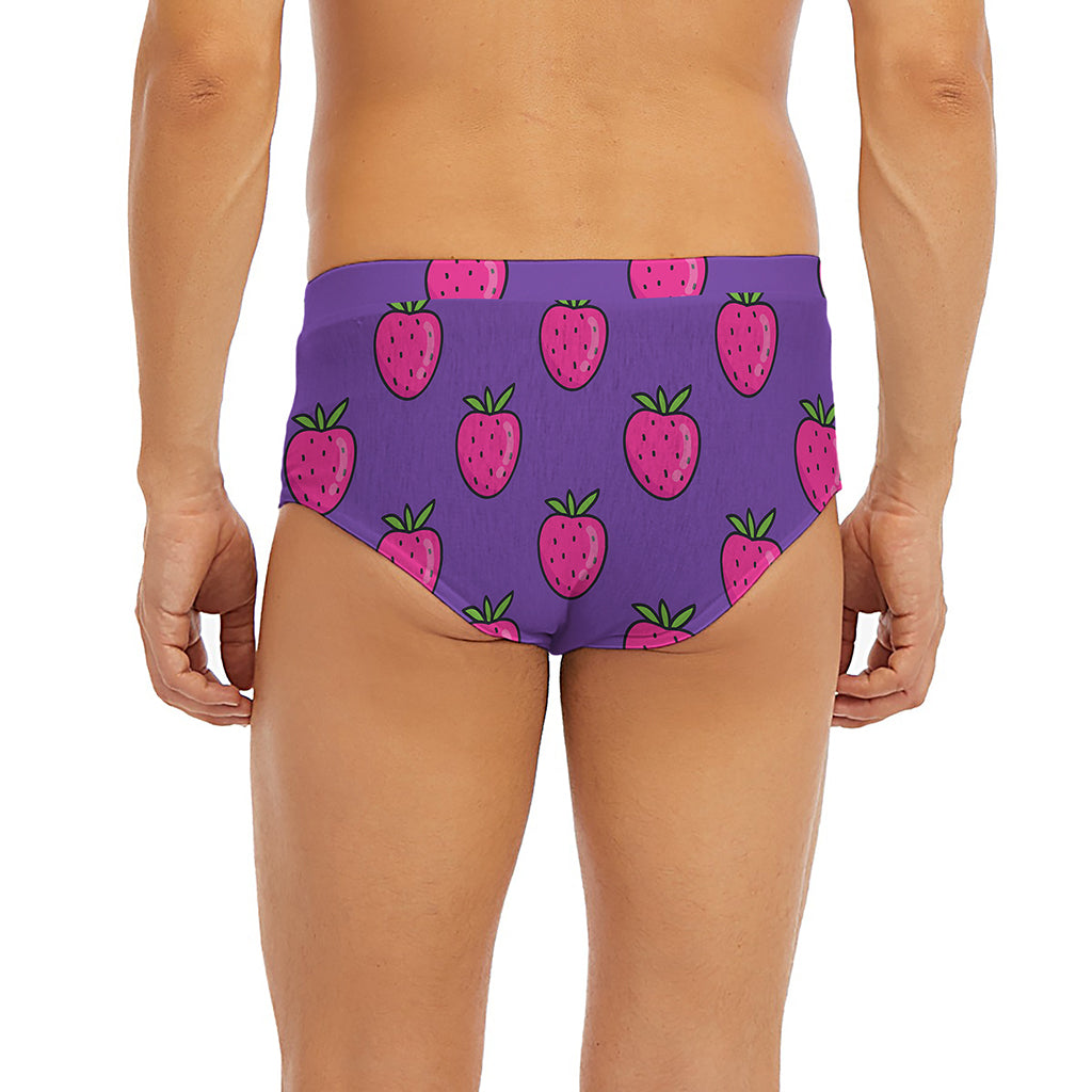 Purple Strawberry Pattern Print Men's Briefs