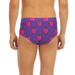 Purple Strawberry Pattern Print Men's Briefs
