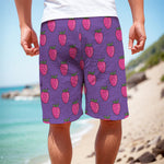 Purple Strawberry Pattern Print Men's Cargo Shorts