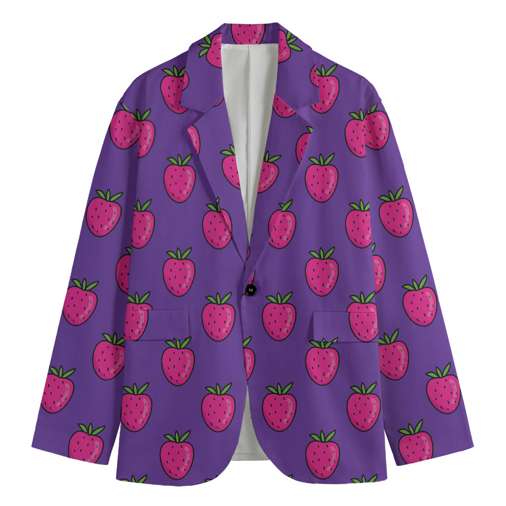 Purple Strawberry Pattern Print Men's Cotton Blazer