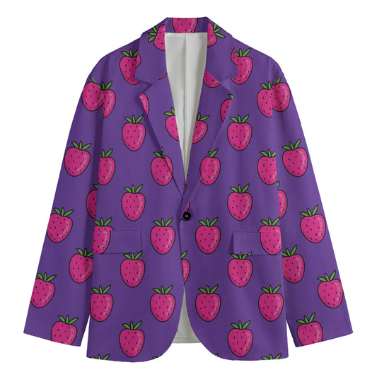 Purple Strawberry Pattern Print Men's Cotton Blazer