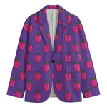 Purple Strawberry Pattern Print Men's Cotton Blazer