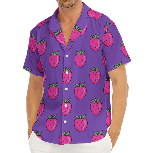 Purple Strawberry Pattern Print Men's Deep V-Neck Shirt