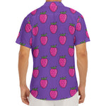 Purple Strawberry Pattern Print Men's Deep V-Neck Shirt