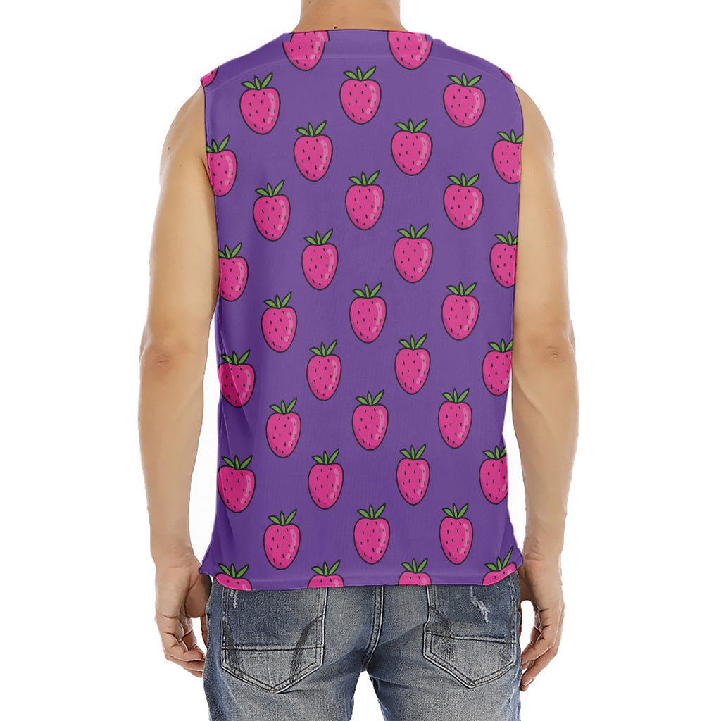 Purple Strawberry Pattern Print Men's Fitness Tank Top
