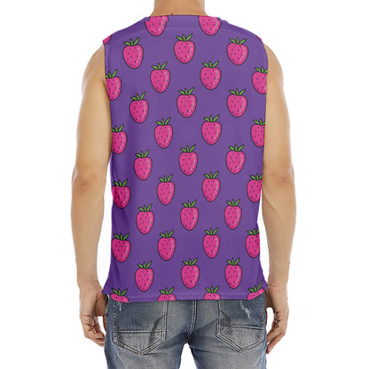 Purple Strawberry Pattern Print Men's Fitness Tank Top