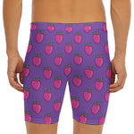 Purple Strawberry Pattern Print Men's Long Boxer Briefs