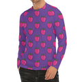 Purple Strawberry Pattern Print Men's Long Sleeve Rash Guard