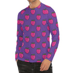 Purple Strawberry Pattern Print Men's Long Sleeve Rash Guard