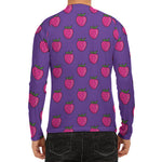 Purple Strawberry Pattern Print Men's Long Sleeve Rash Guard