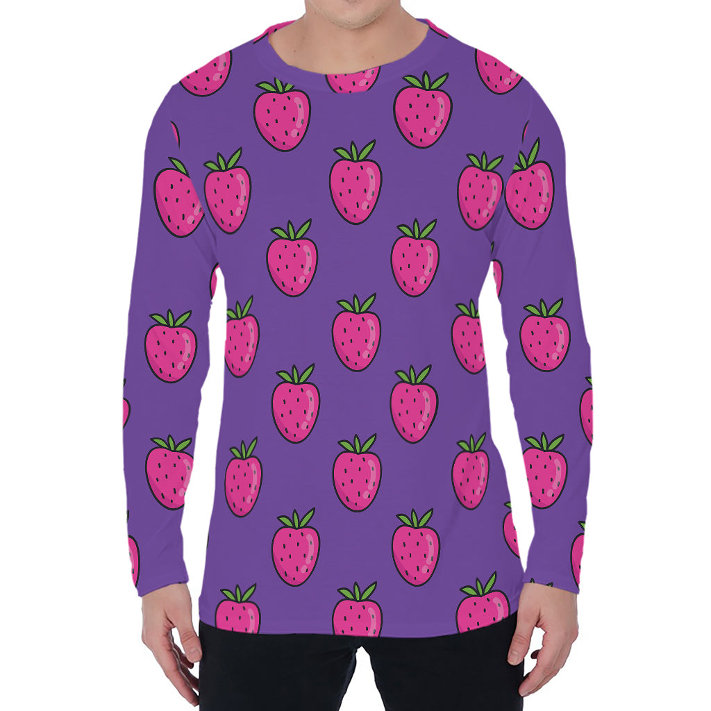 Purple Strawberry Pattern Print Men's Long Sleeve T-Shirt