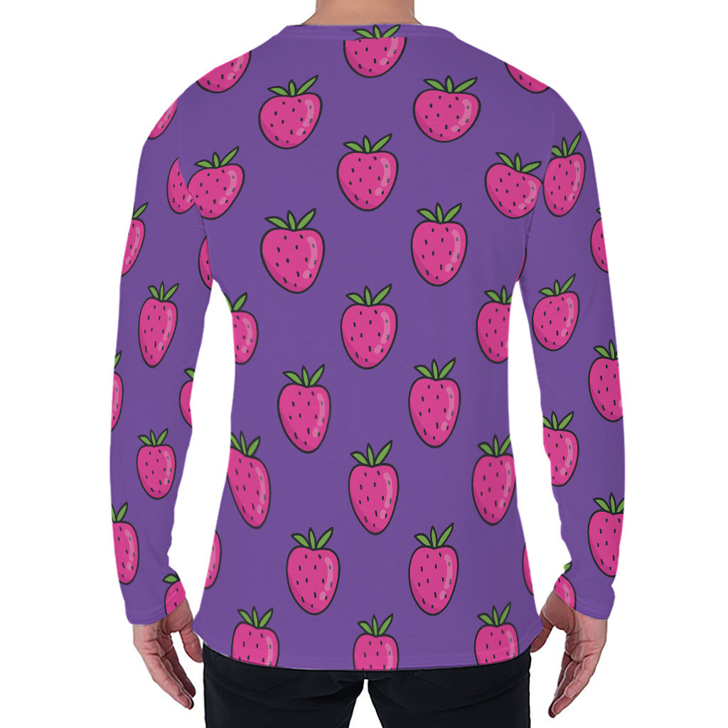 Purple Strawberry Pattern Print Men's Long Sleeve T-Shirt