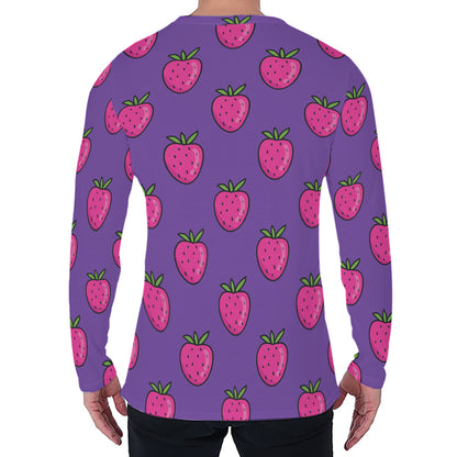 Purple Strawberry Pattern Print Men's Long Sleeve T-Shirt
