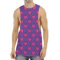 Purple Strawberry Pattern Print Men's Muscle Tank Top