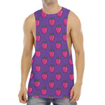 Purple Strawberry Pattern Print Men's Muscle Tank Top