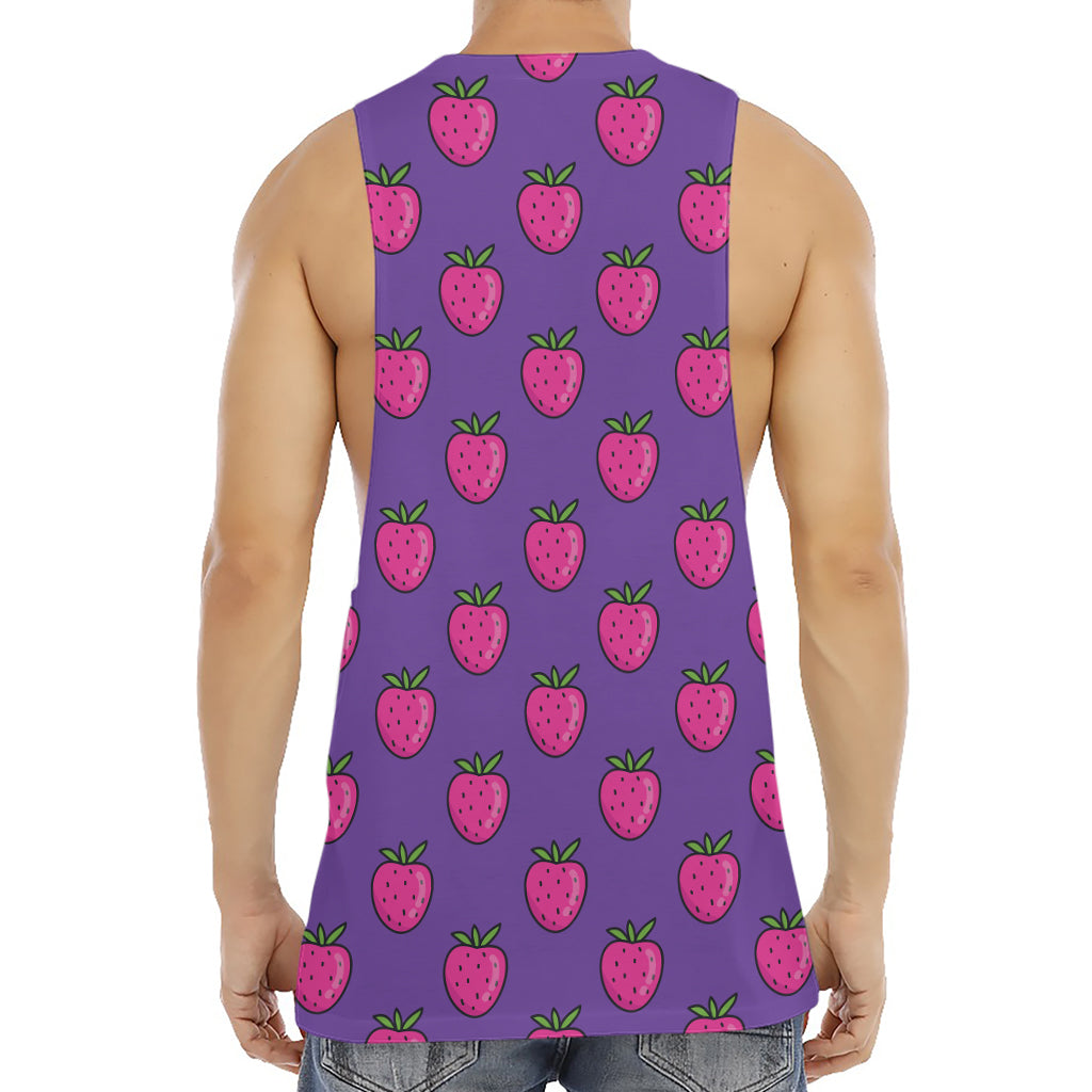 Purple Strawberry Pattern Print Men's Muscle Tank Top