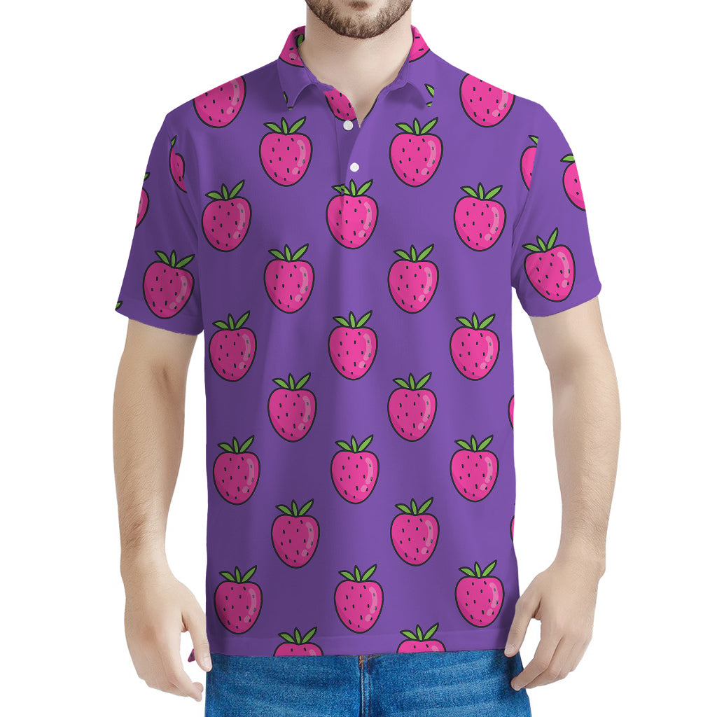 Purple Strawberry Pattern Print Men's Polo Shirt