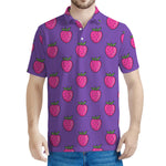 Purple Strawberry Pattern Print Men's Polo Shirt