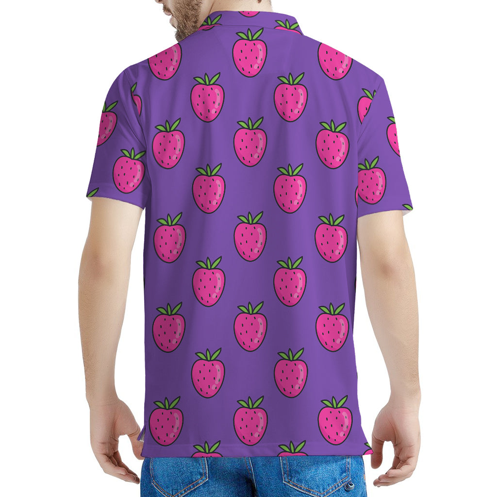 Purple Strawberry Pattern Print Men's Polo Shirt