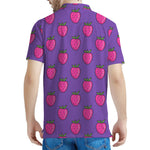 Purple Strawberry Pattern Print Men's Polo Shirt