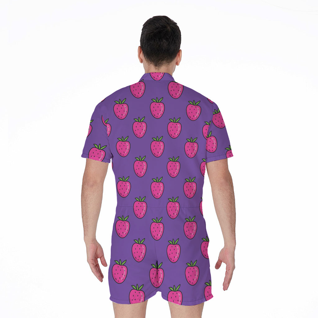 Purple Strawberry Pattern Print Men's Rompers