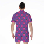 Purple Strawberry Pattern Print Men's Rompers
