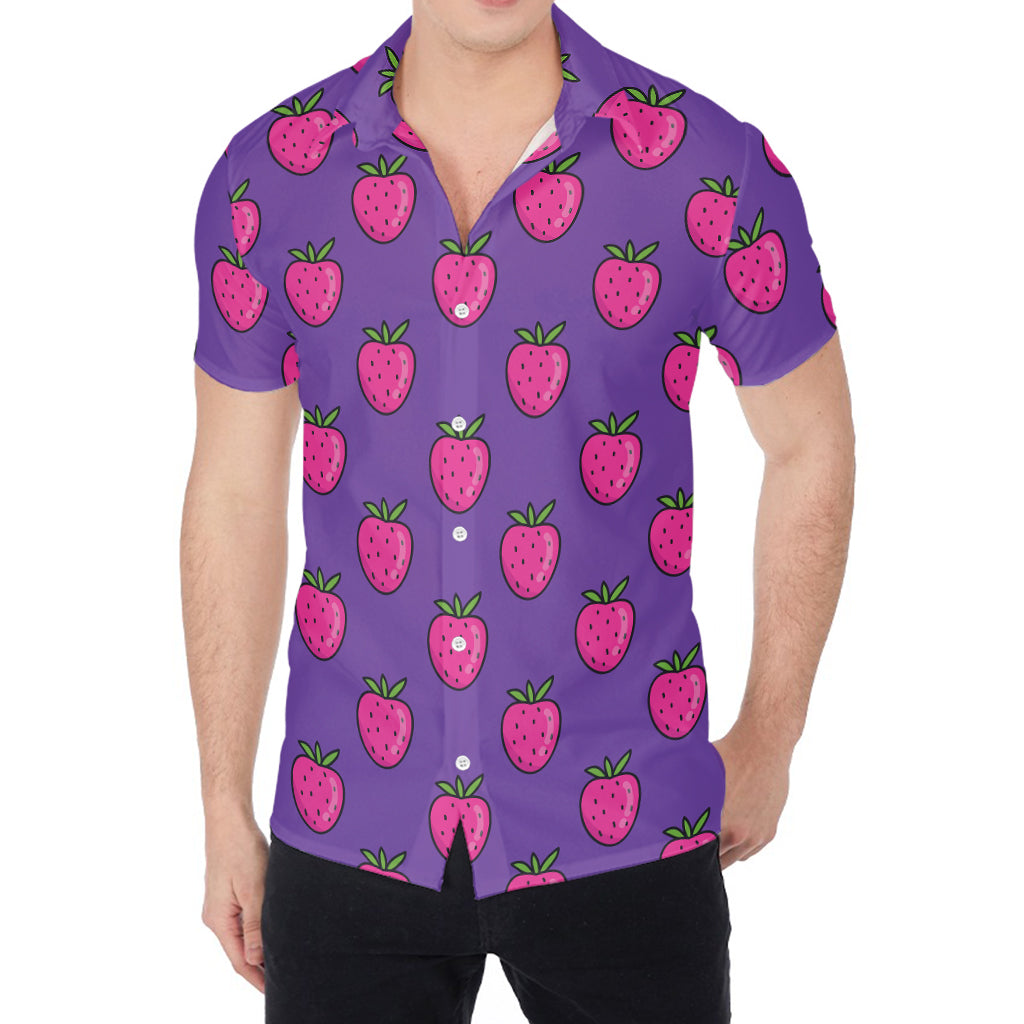 Purple Strawberry Pattern Print Men's Shirt