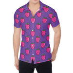 Purple Strawberry Pattern Print Men's Shirt