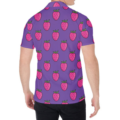 Purple Strawberry Pattern Print Men's Shirt