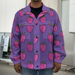 Purple Strawberry Pattern Print Men's Shirt Jacket