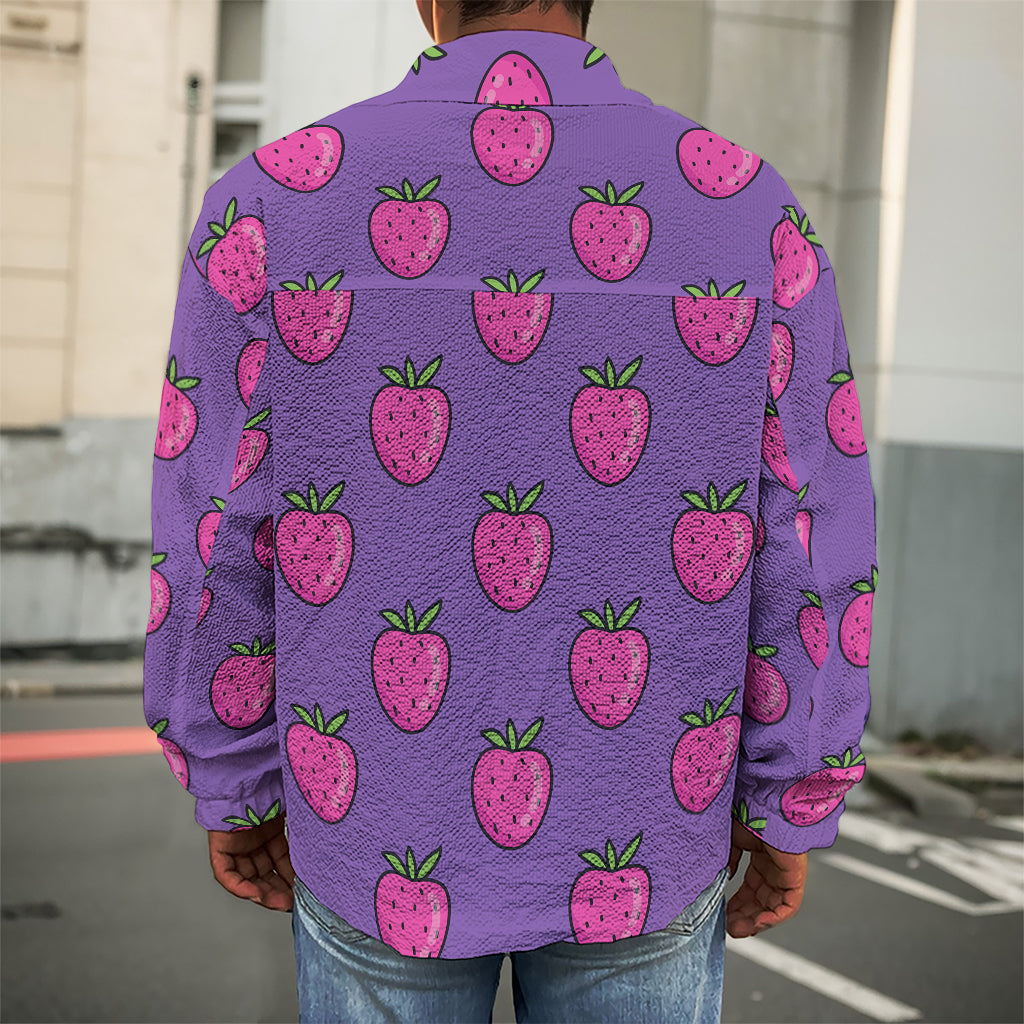 Purple Strawberry Pattern Print Men's Shirt Jacket